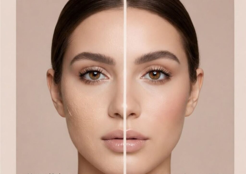 Comparison of cakey foundation versus smooth natural foundation finish