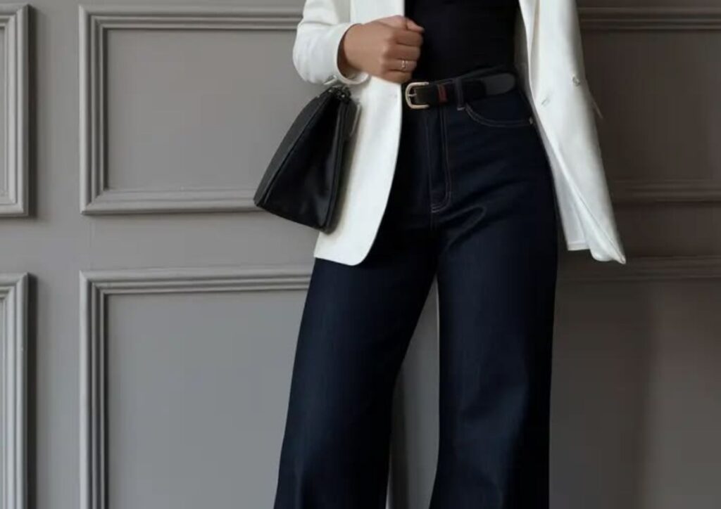 dark jeans with longline blazer