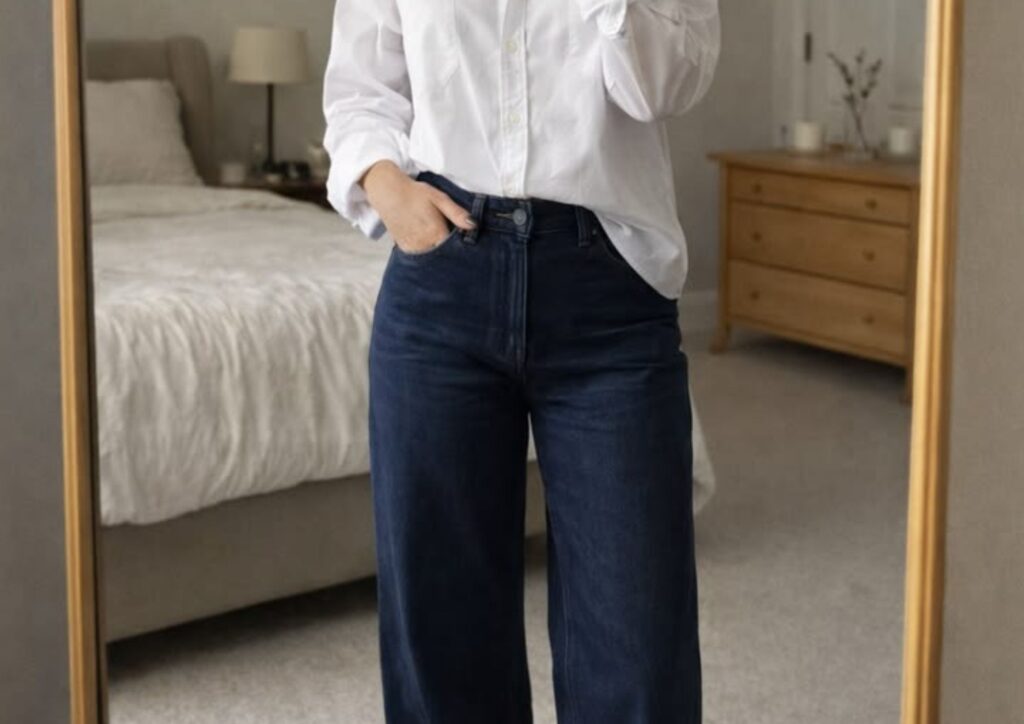 Dark-Wash Jeans and a White Button-Down Shirt