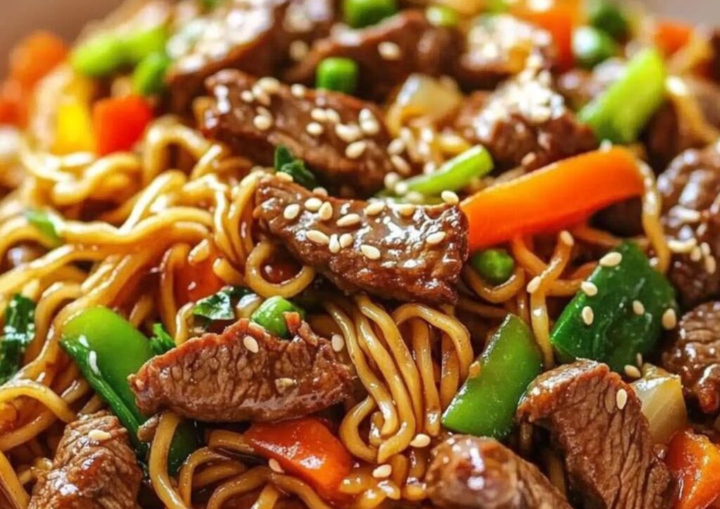 Quick beef stir-fry noodles main dish
