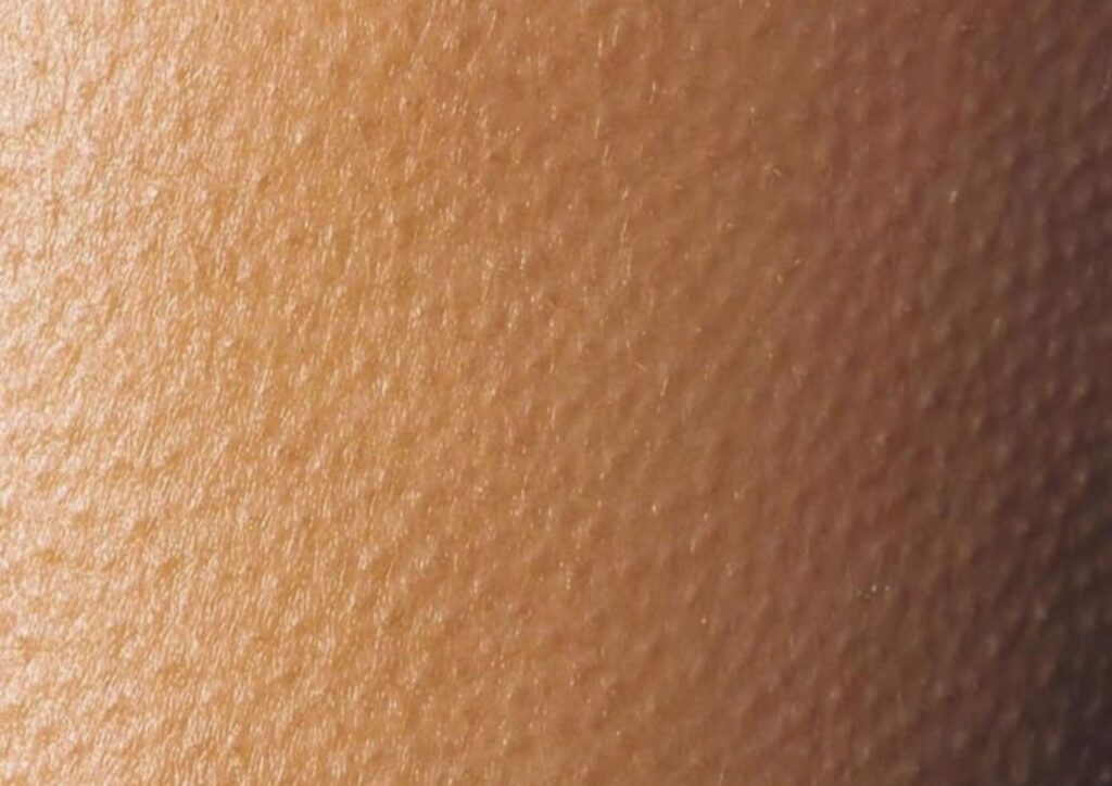 Close-up of smooth skin showing foundation that has not settled into pores