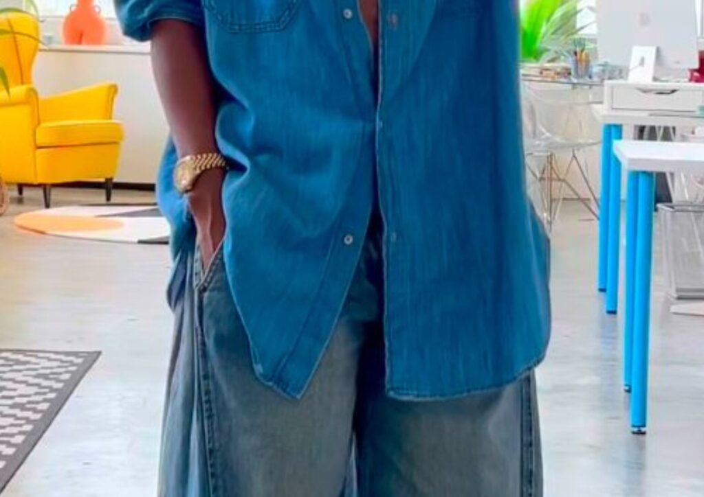 Denim Shirt With Denim Palazzo Pants