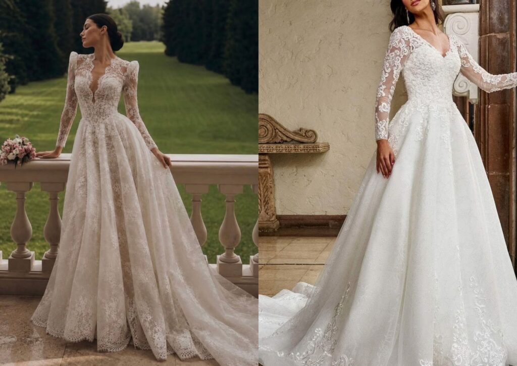 modest wedding dress ideas featuring an A-line lace wedding gown