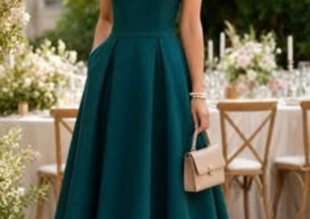 Wedding reception dress ideas featuring an elegant midi dress