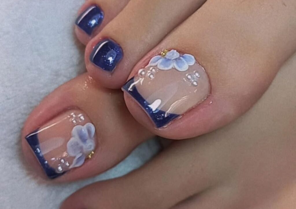 Something blue wedding toenails with a soft blue polish