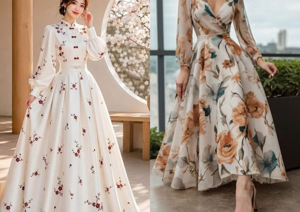 Wedding reception dress ideas with a floral print dress