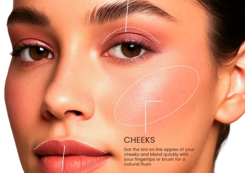 Blush on apples of cheeks for a round face