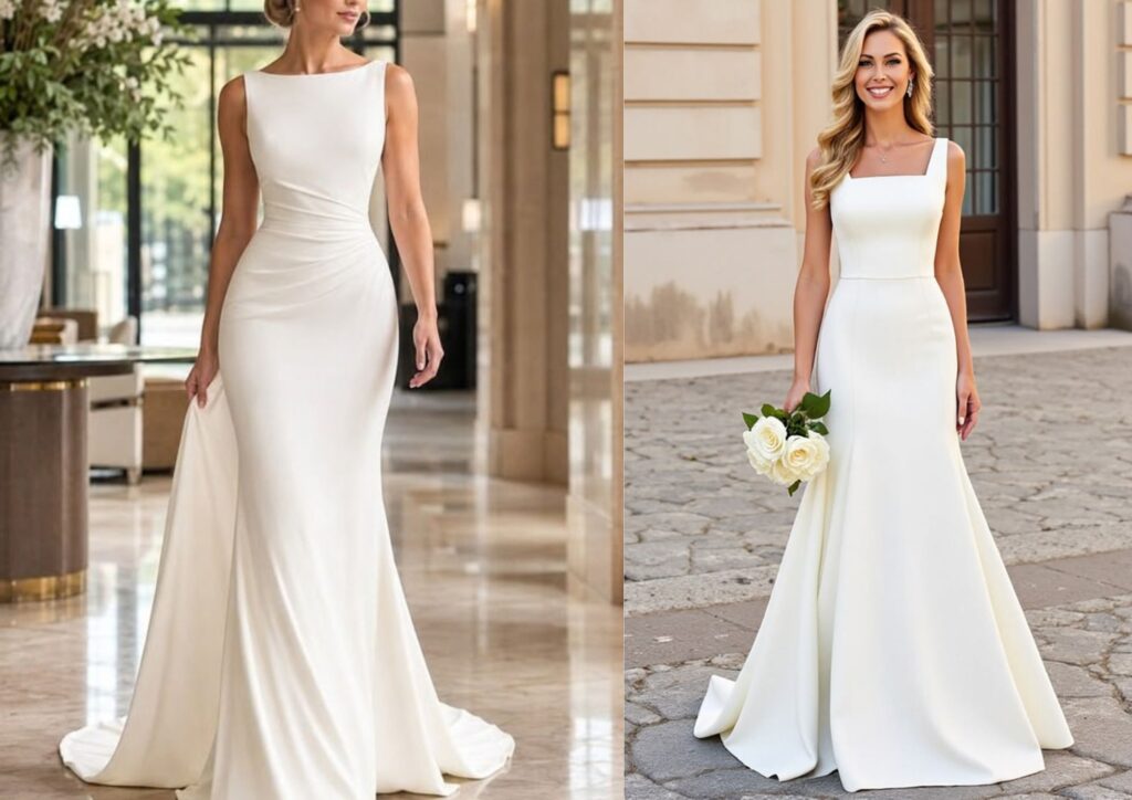 simple crepe column wedding dress with no sleeves