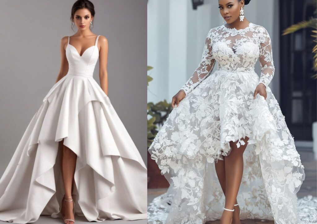 high-low modest wedding dress for a wedding reception