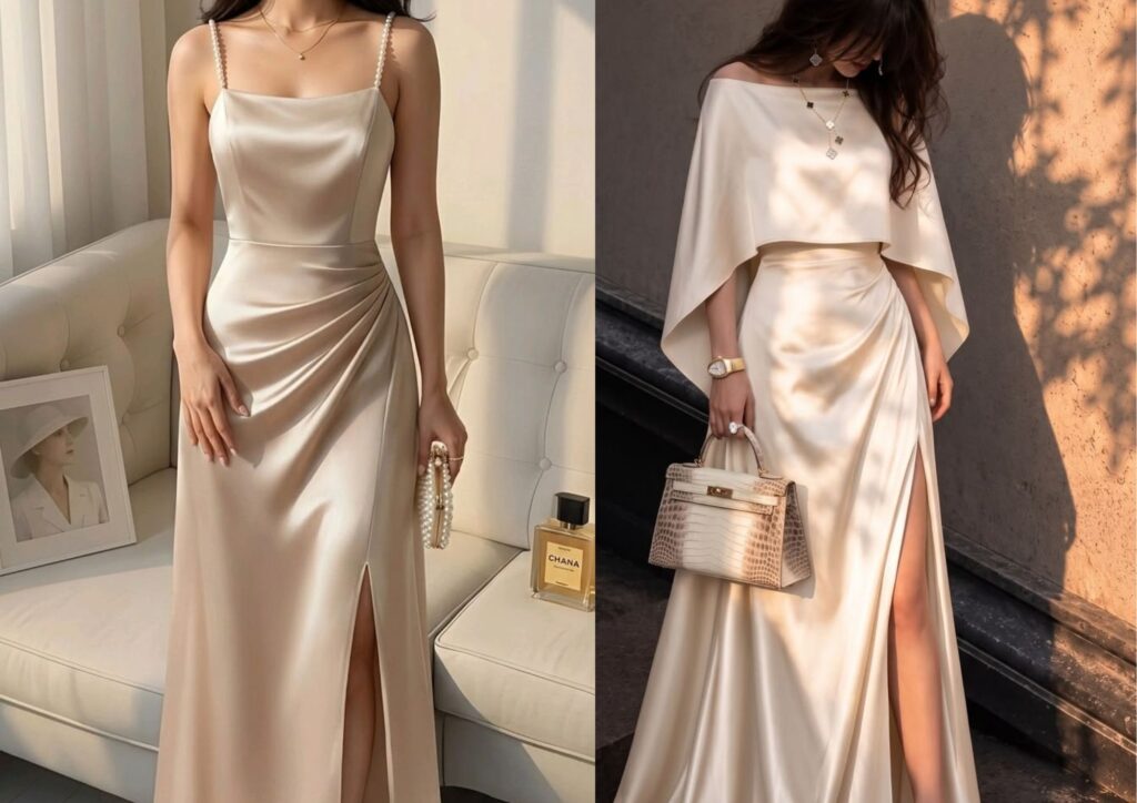 Satin slip dress for a wedding reception