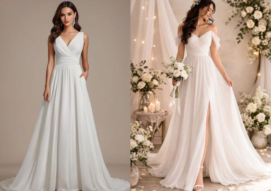 chiffon empire-waist wedding dress with sleeves