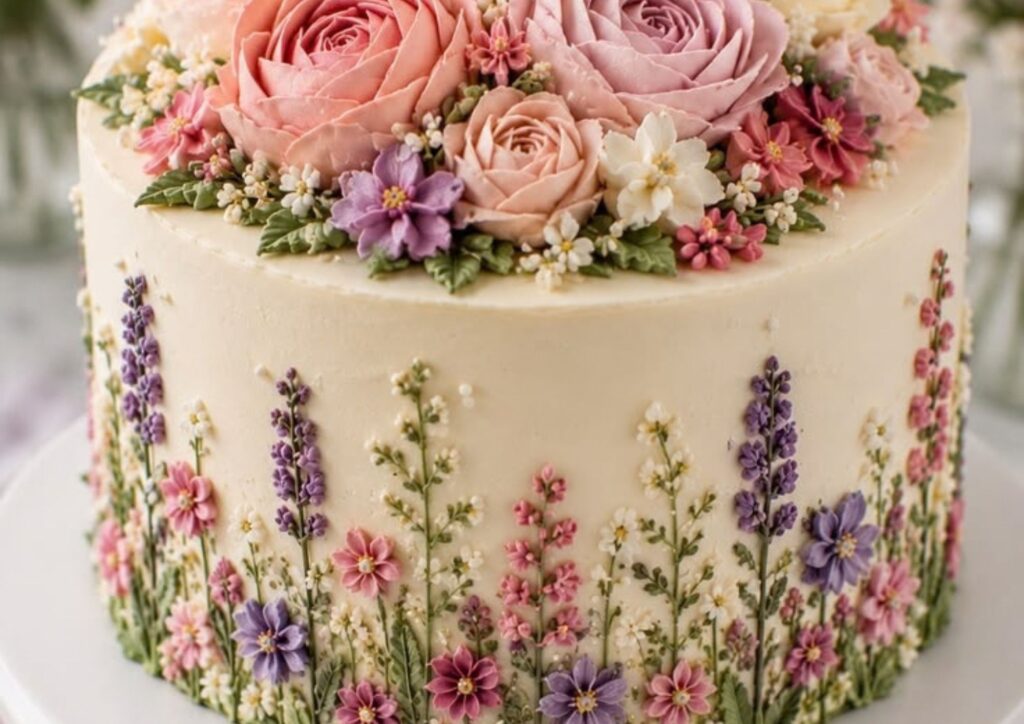 Small wedding cake ideas floral buttercream cake