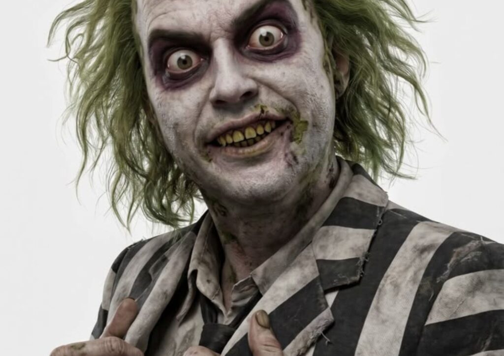Beetlejuice horror movie Halloween costume with striped suit