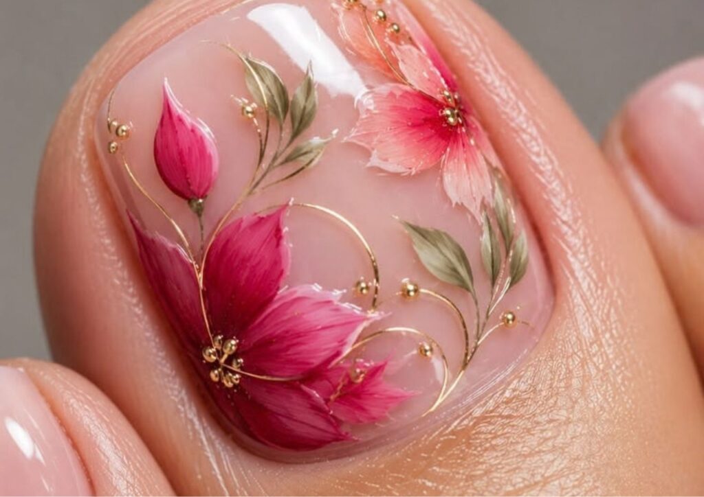 Delicate floral bridal pedicure with small white flowers