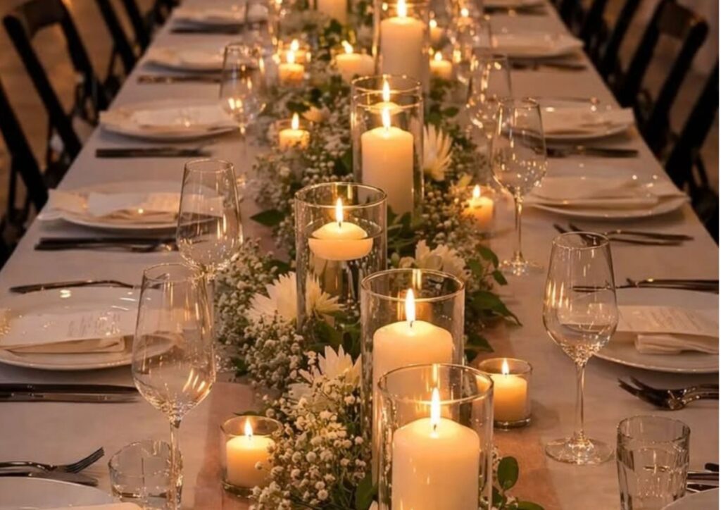 Simple DIY wedding centerpiece ideas with candles in different heights