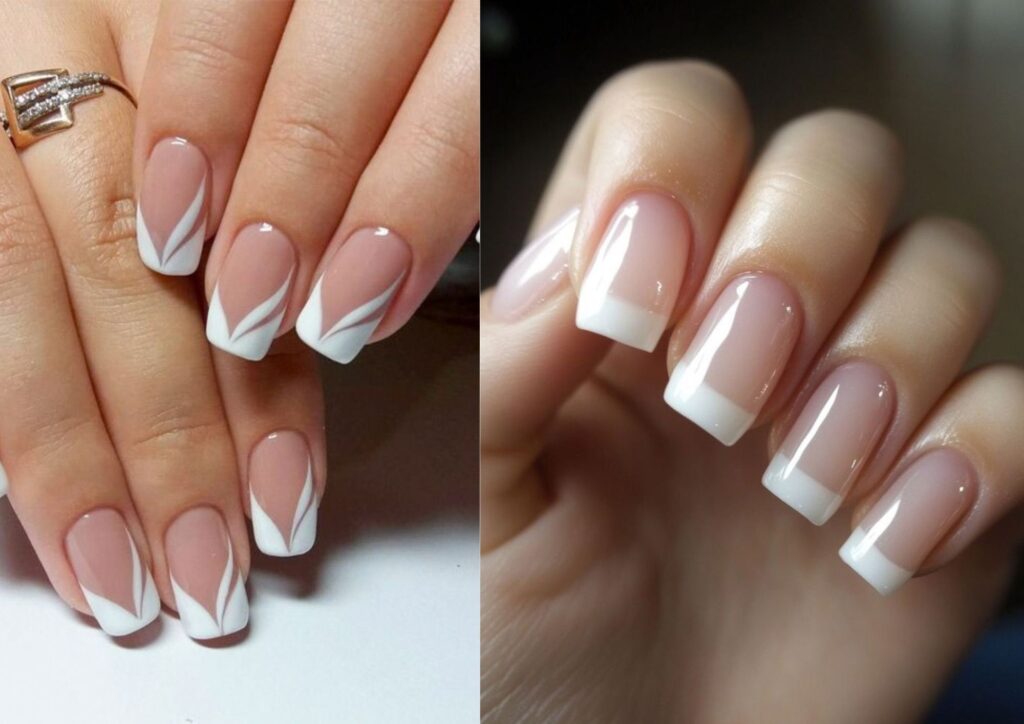 Wedding guest nail ideas with classic French tips and a sheer pink base