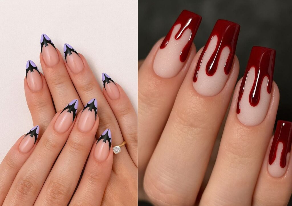 Halloween nail ideas with black and orange French tips