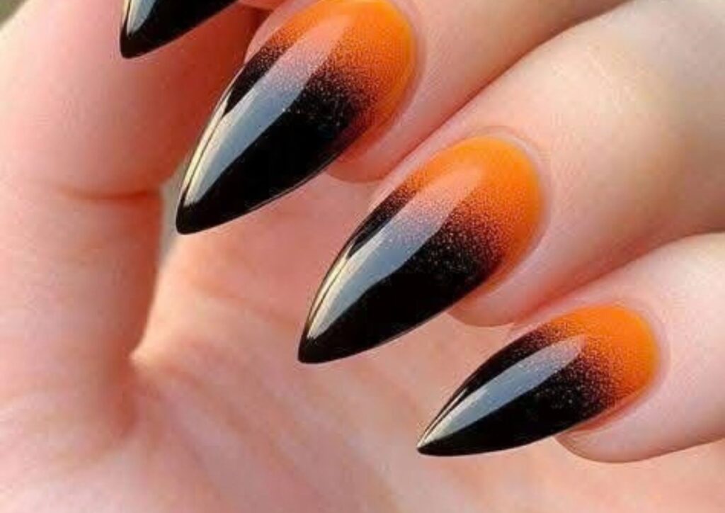 Halloween nail ideas with black and orange manicure designs
