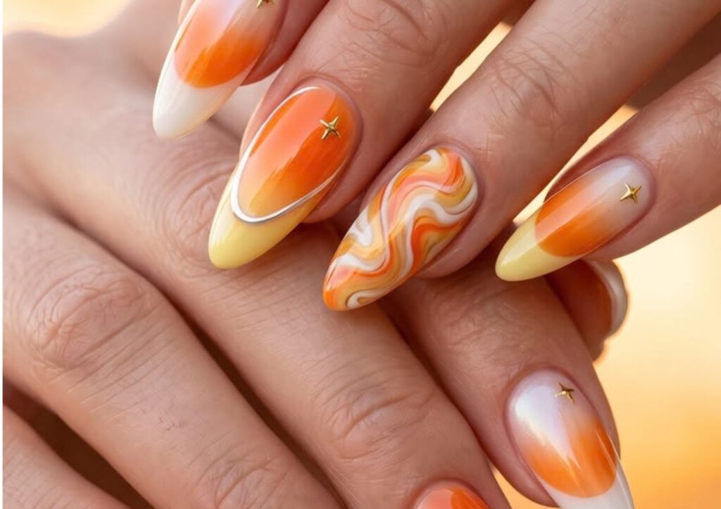 nail ideas featuring colorful candy corn nails
