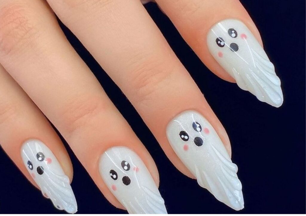 Halloween nail ideas with cute white ghost nail art
