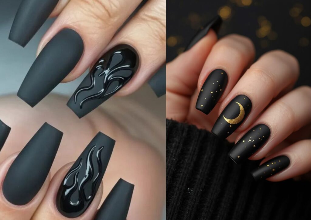Halloween nail ideas featuring elegant matte black nails