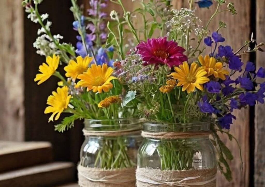 DIY wedding centerpiece ideas using mason jars and seasonal flowers