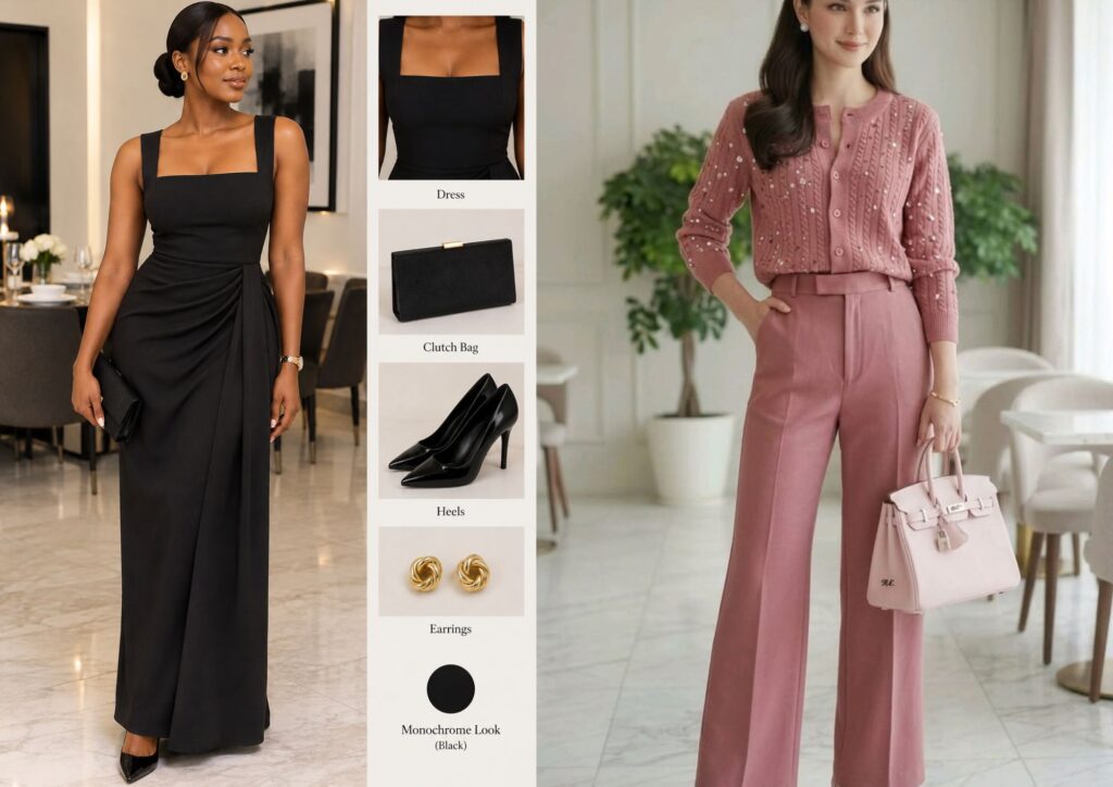monochrome dinner outfit ideas for women